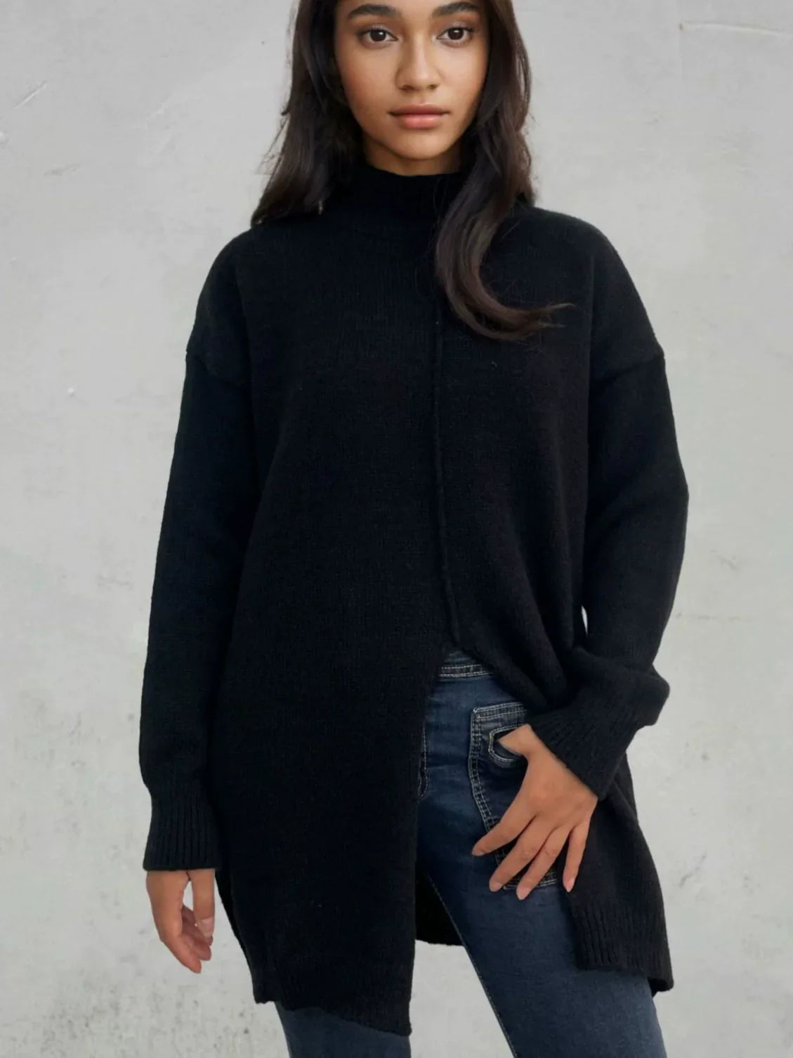 Juliette – oversized wollen trui met half-hoge col en splitzoom
