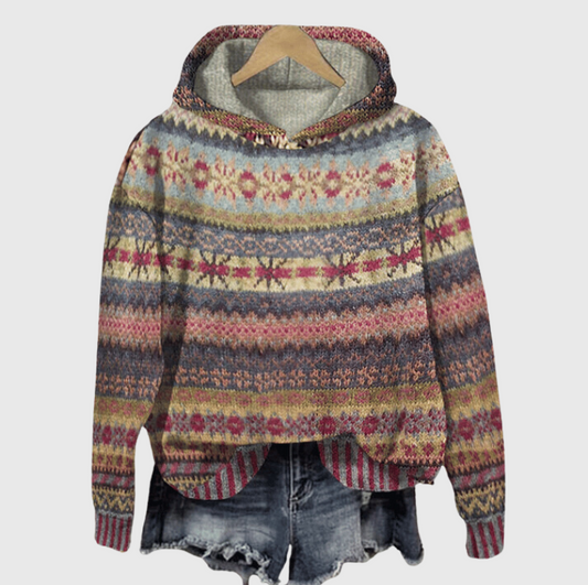 Avril – dames hoodie met Noors patroon en lange mouwen