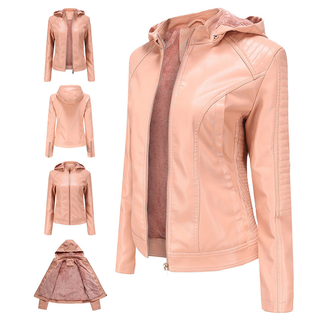 Miriam – leren damesjas met afneembare capuchon en gouden details