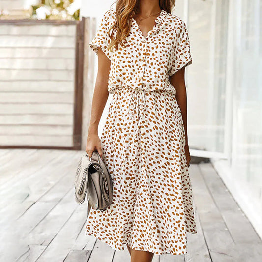 Nora – Luchtige Stippenprint Midi Zomerjurk