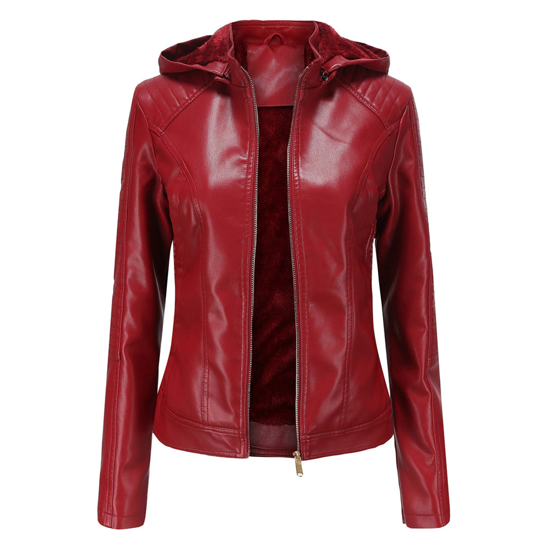 Miriam – leren damesjas met afneembare capuchon en gouden details