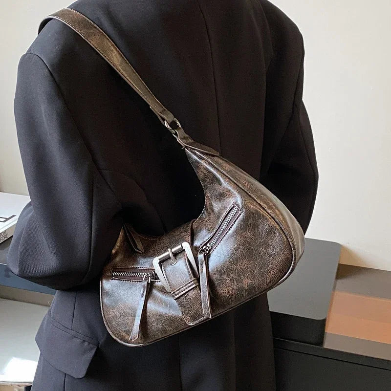 Nora – retro shoulder bag van pu-leer met riemdetail