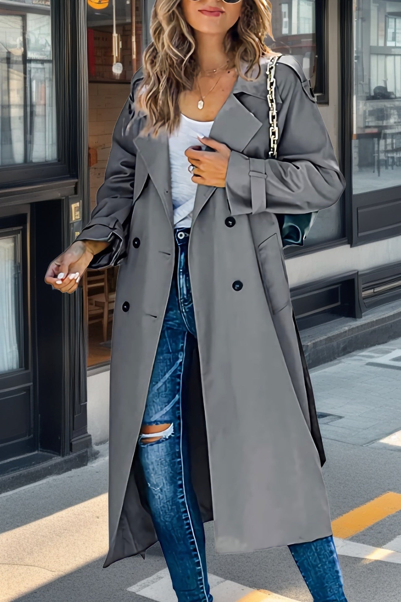Isabelle – Lange Double-breasted Trenchcoat Met En Tailleband