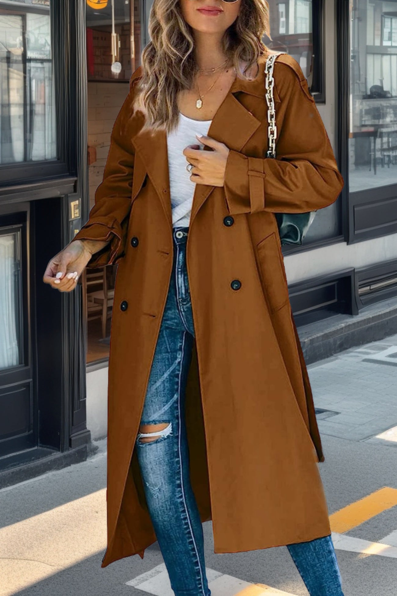 Isabelle – Lange Double-breasted Trenchcoat Met En Tailleband