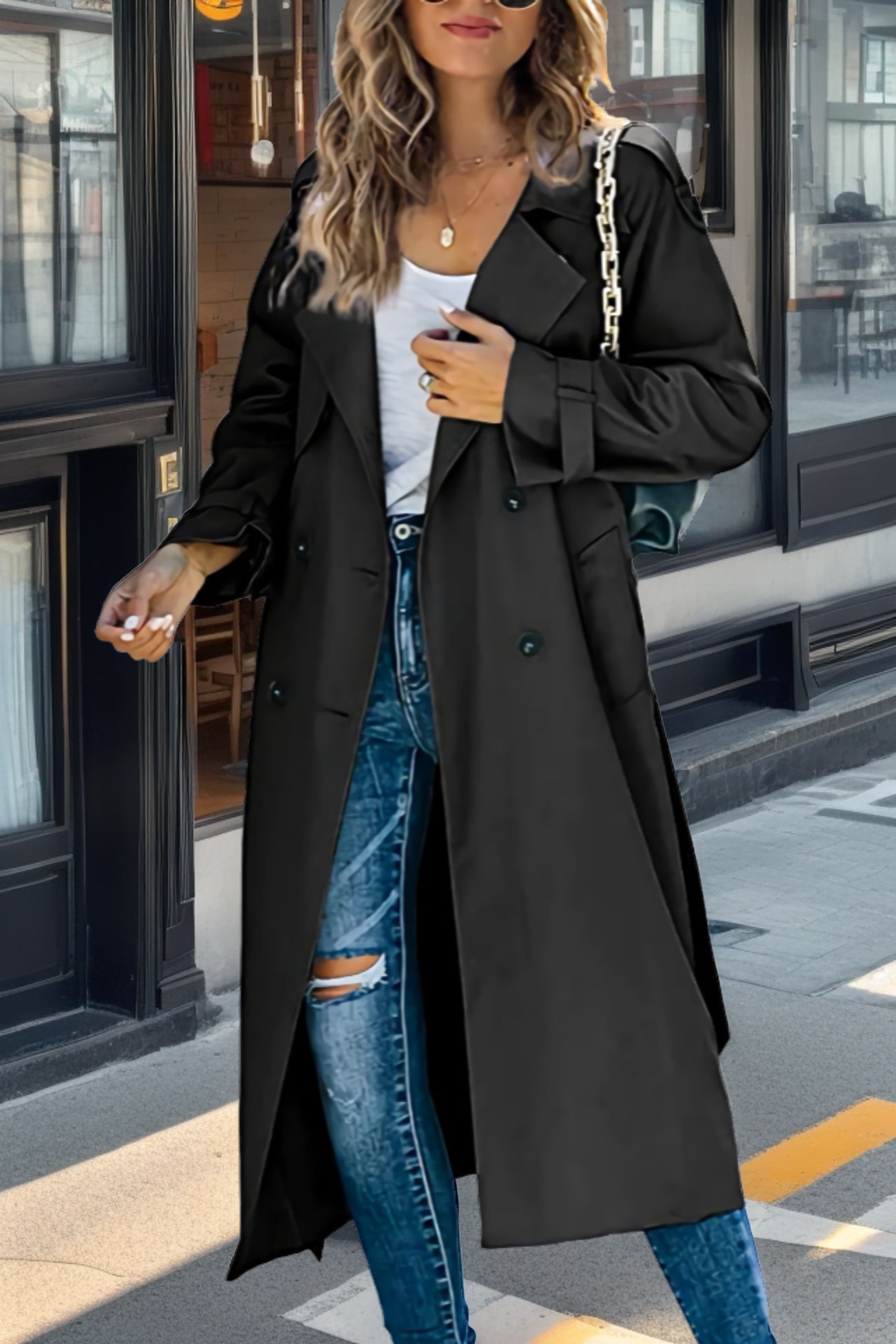 Isabelle – Lange Double-breasted Trenchcoat Met En Tailleband
