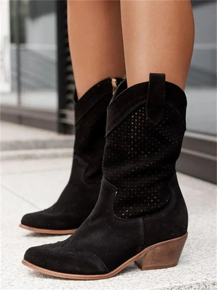 Romy – hoge laarzen van vegan leer met eyelet details en ritssluiting
