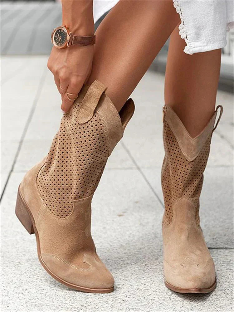 Romy – hoge laarzen van vegan leer met eyelet details en ritssluiting