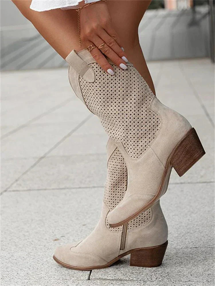 Romy – hoge laarzen van vegan leer met eyelet details en ritssluiting