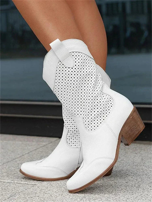 Romy – hoge laarzen van vegan leer met eyelet details en ritssluiting