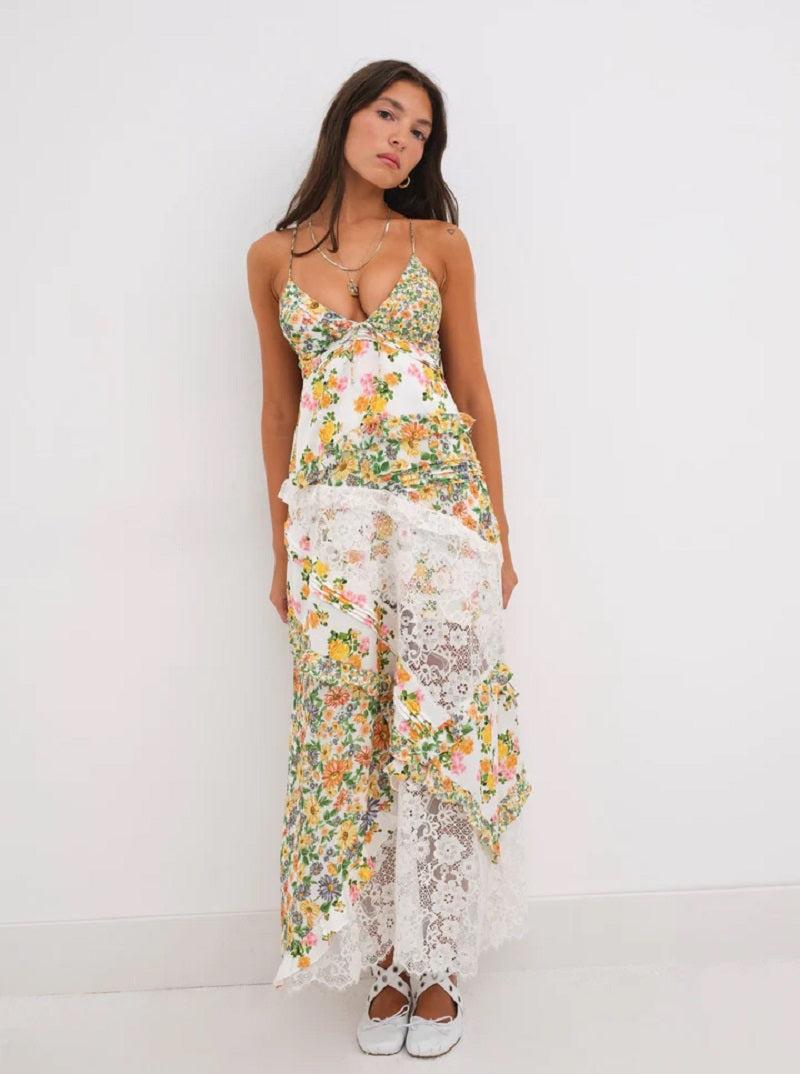Isabelle – Zomerjurk met diepe halslijn, ruches en gekruiste rugbandjes