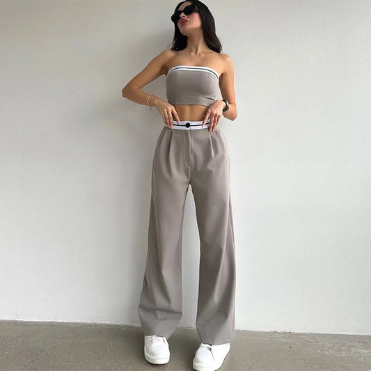 Lieke - Zomer Co-ord Set met Wijde Broek en Bandeautop