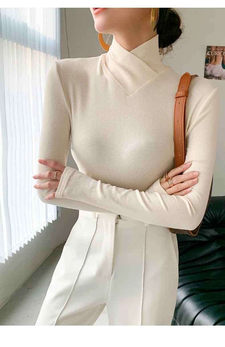 Élodie – coltrui van geribde stof met lange mouwen en slim fit