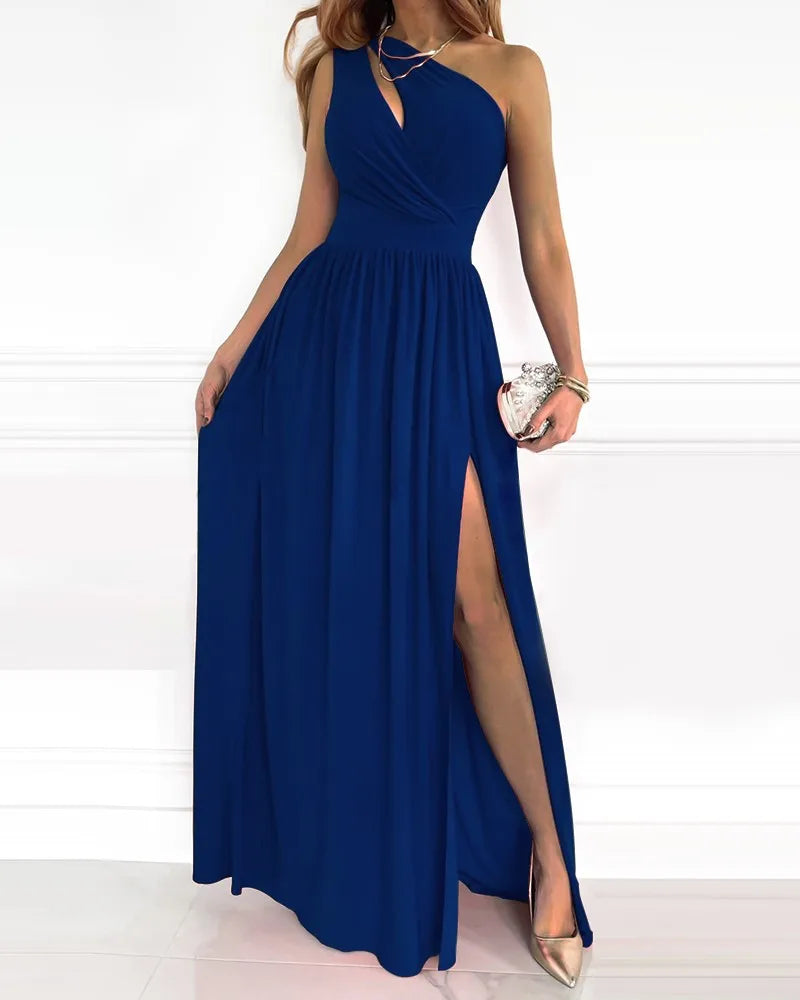 Elena – One-shoulder jurk met korsetrug en vloeiende rok