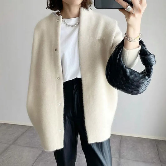 Nicole – gebreide dames cardigan vest van katoen met knopen
