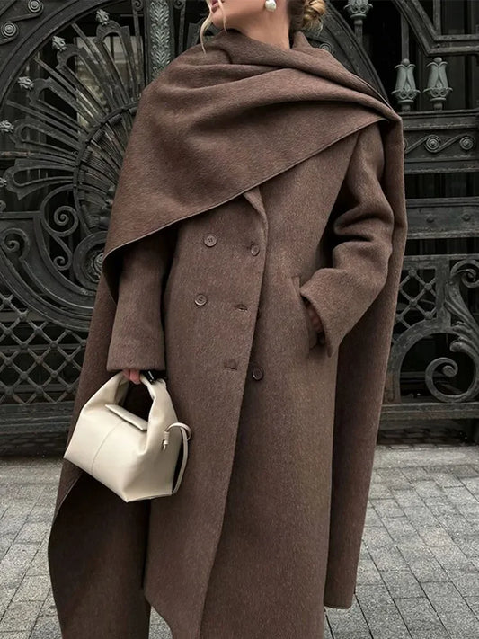 Maison – drape coat met sjaalkraag en double-breasted sluiting