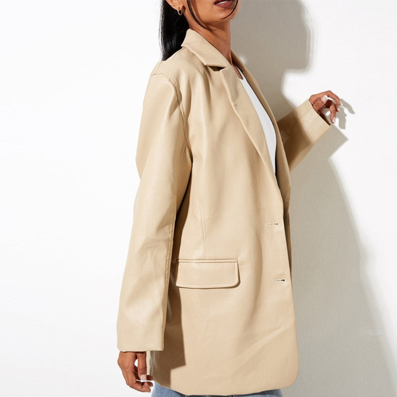 Giulia – groene leren damesblazer met knoopsluiting