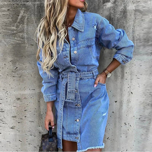 Reyhan –  denim zomer jurk met lange mouwen