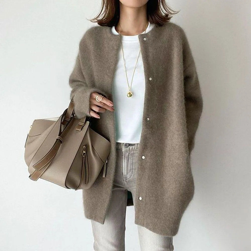 Nicole – gebreide dames cardigan vest van katoen met knopen