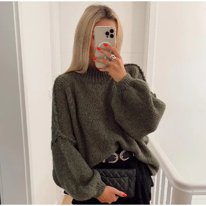 Élodie – oversized trui met lichte stehkraag en zachte stof