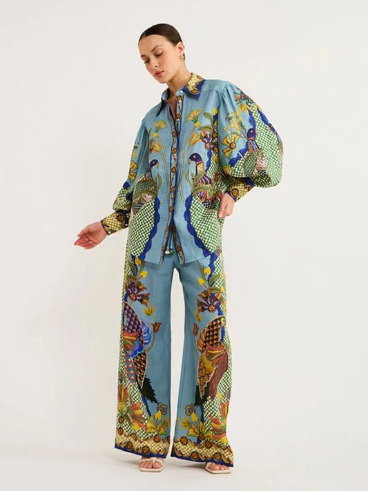 Gina – Luchtige katoenen zomer set met rechte broek en oversized top