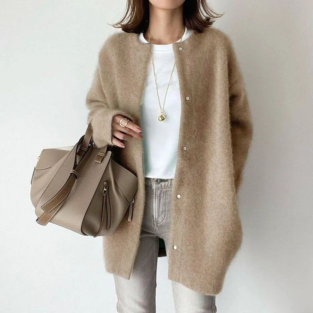 Nicole – gebreide dames cardigan vest van katoen met knopen