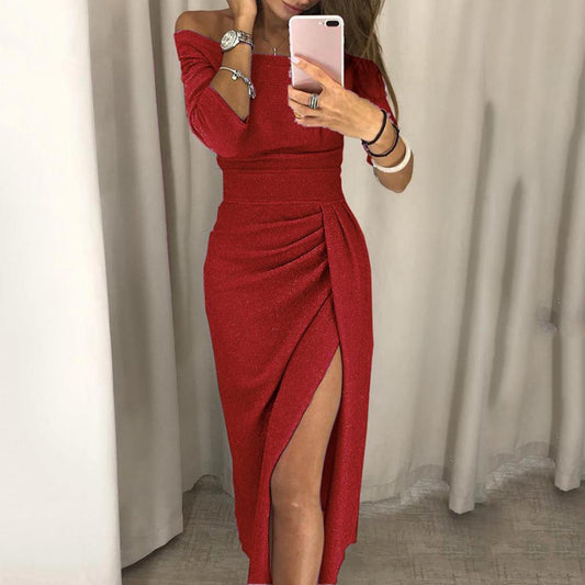 Claire – Zwarte midi-jurk met V-hals en Stretch Tailleband