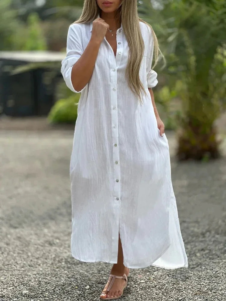 Mia – maxi zomerjurk met losse pasvorm en lange mouwen
