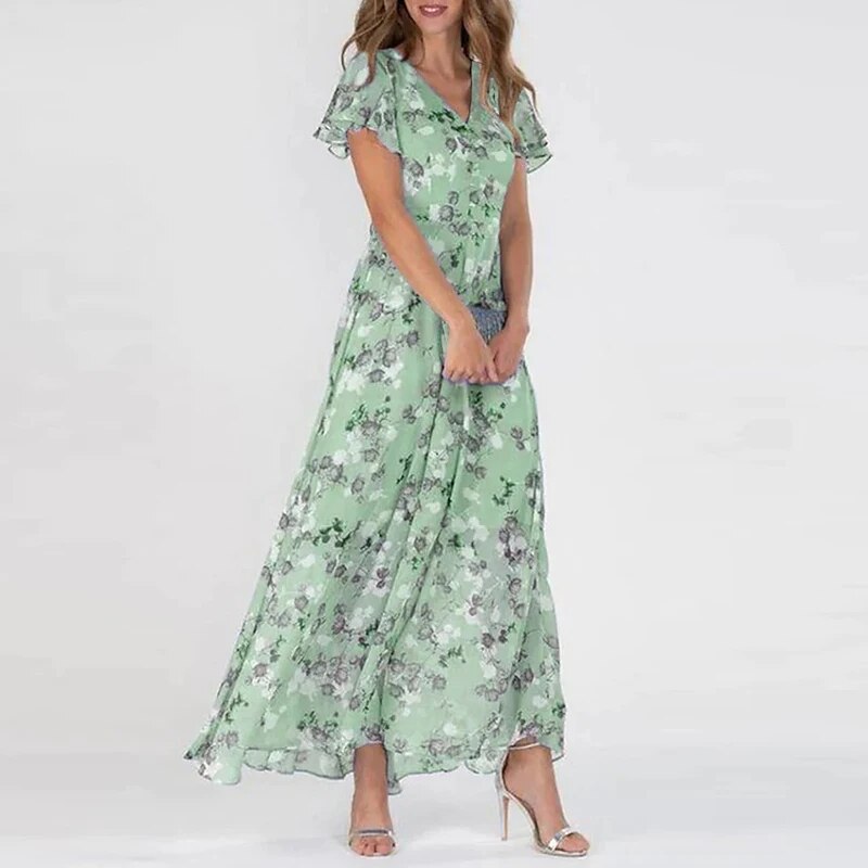 Victoria – Kleurrijke bloemenprint maxi zomer jurk