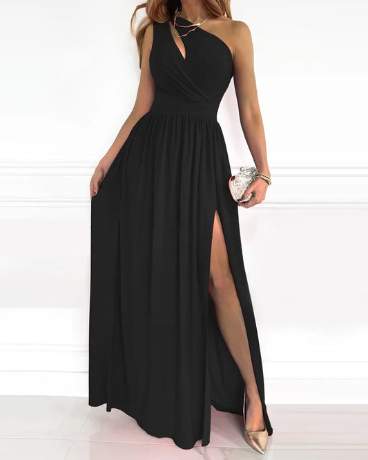 Elena – One-shoulder jurk met korsetrug en vloeiende rok