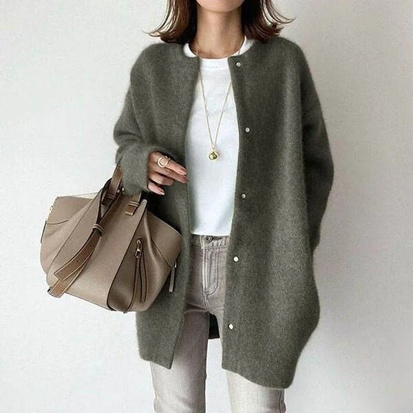 Nicole – gebreide dames cardigan vest van katoen met knopen