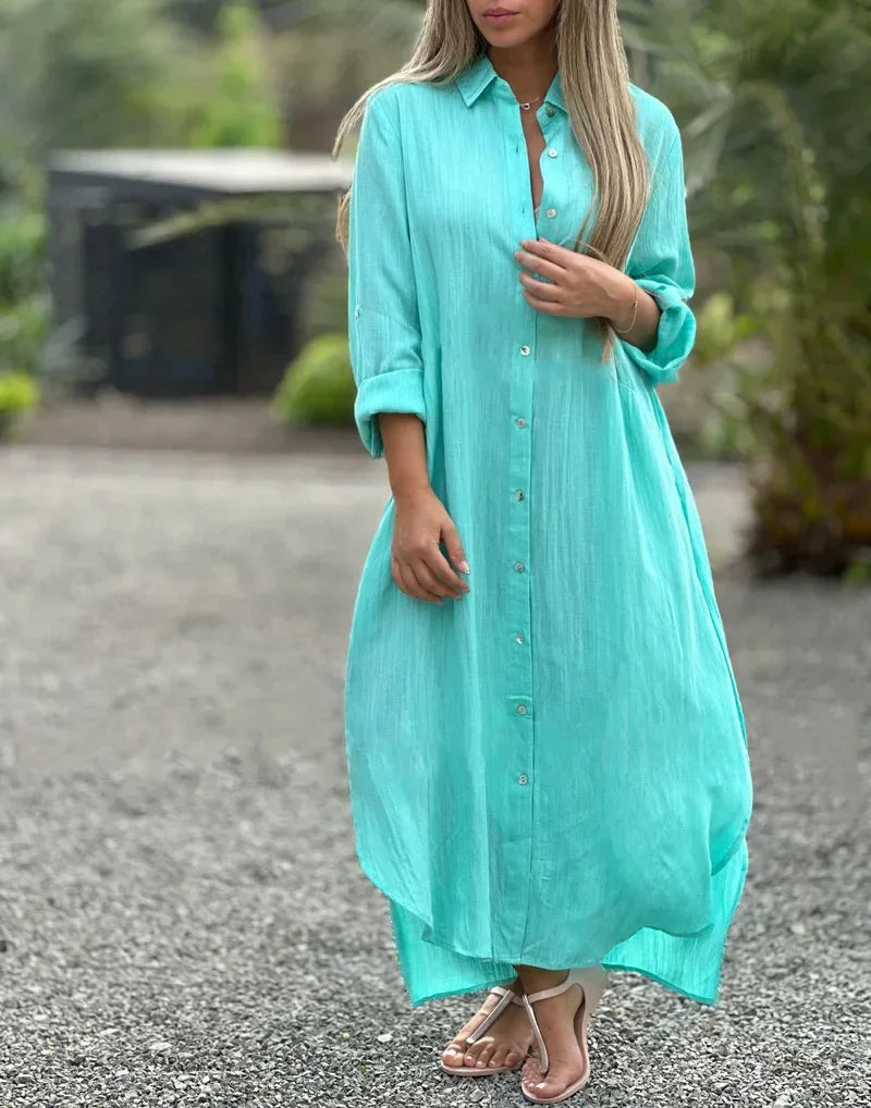 Mia – maxi zomerjurk met losse pasvorm en lange mouwen