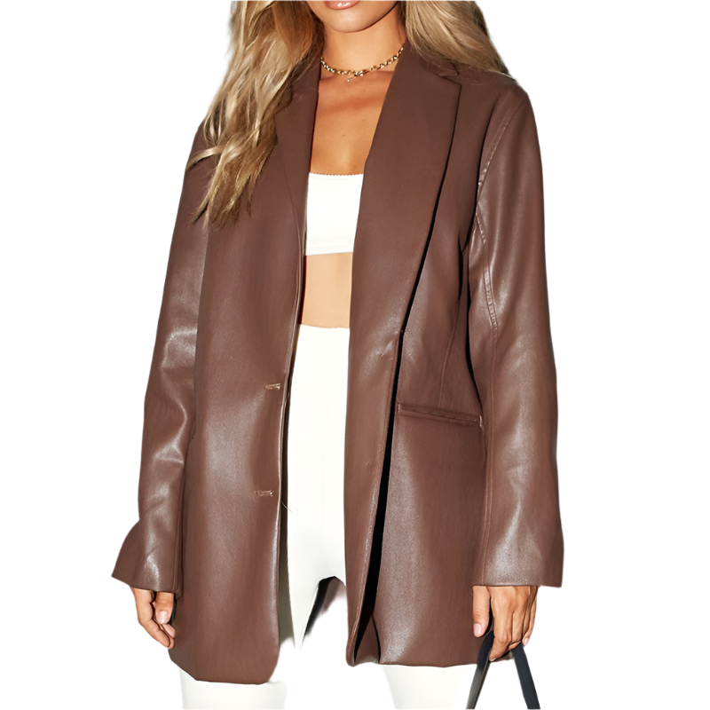 Giulia – groene leren damesblazer met knoopsluiting