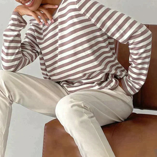 Elin - Gestreept dames sweatshirt met lange mouwen en O-hals