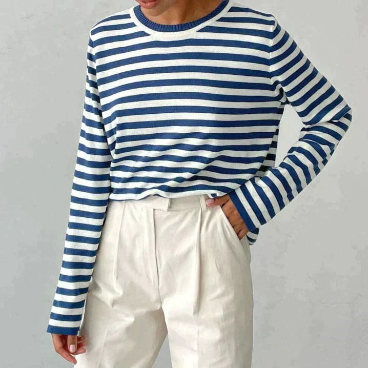 Elin - Gestreept dames sweatshirt met lange mouwen en O-hals