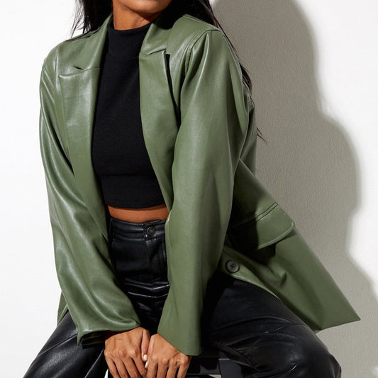 Giulia – groene leren damesblazer met knoopsluiting