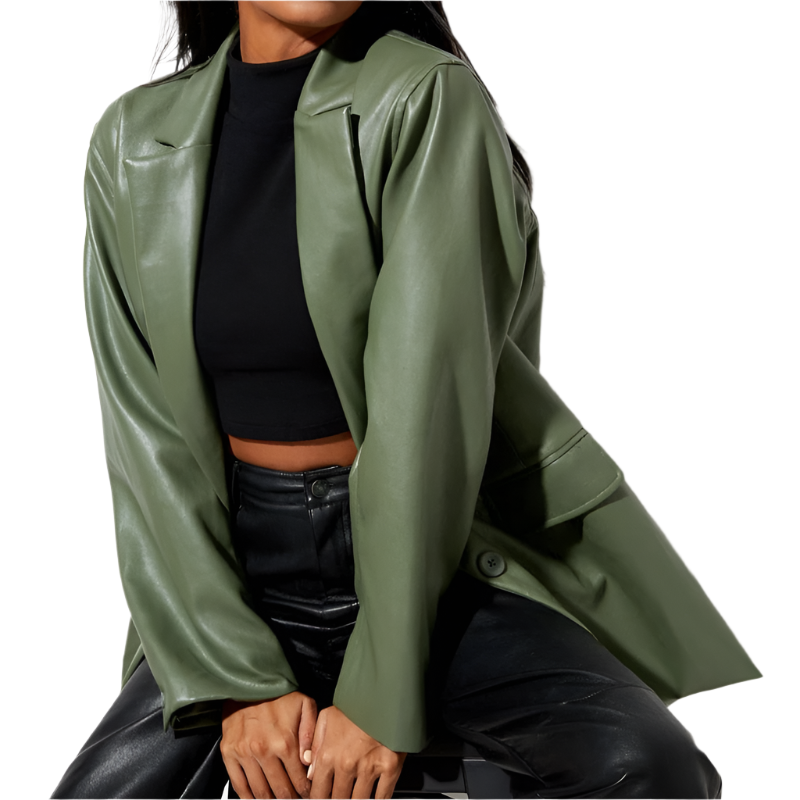 Giulia – groene leren damesblazer met knoopsluiting