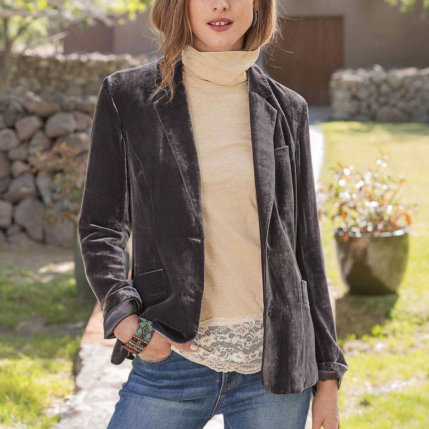 Maura – oversized blazer set in met elastische tailleband
