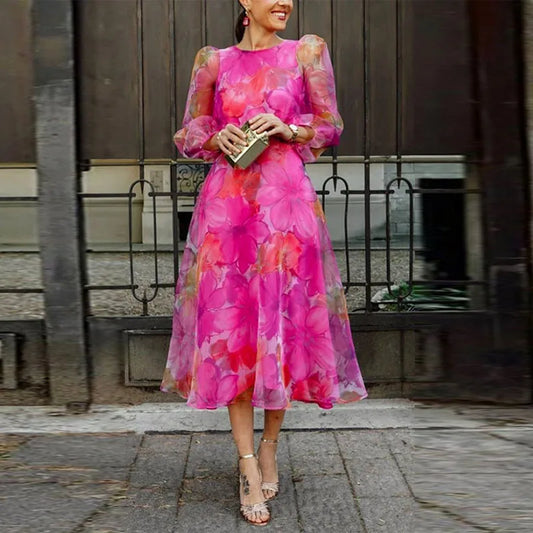 Lucy – Luchtige zomer midi Jurk met pofmouwen