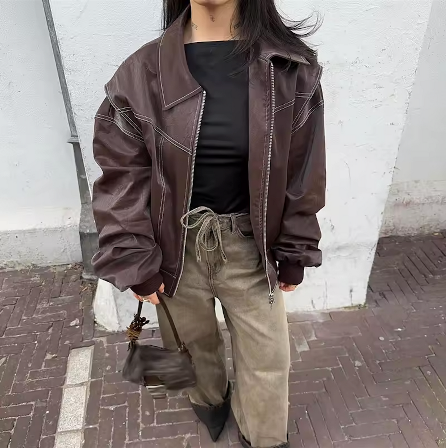 Romy – oversized leren jas