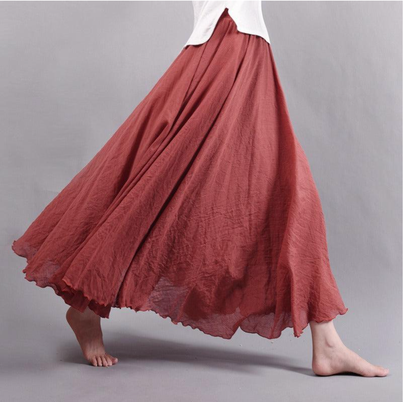 Lotte – Gevoerde Linnen Maxi Rok Met Elastische Taille