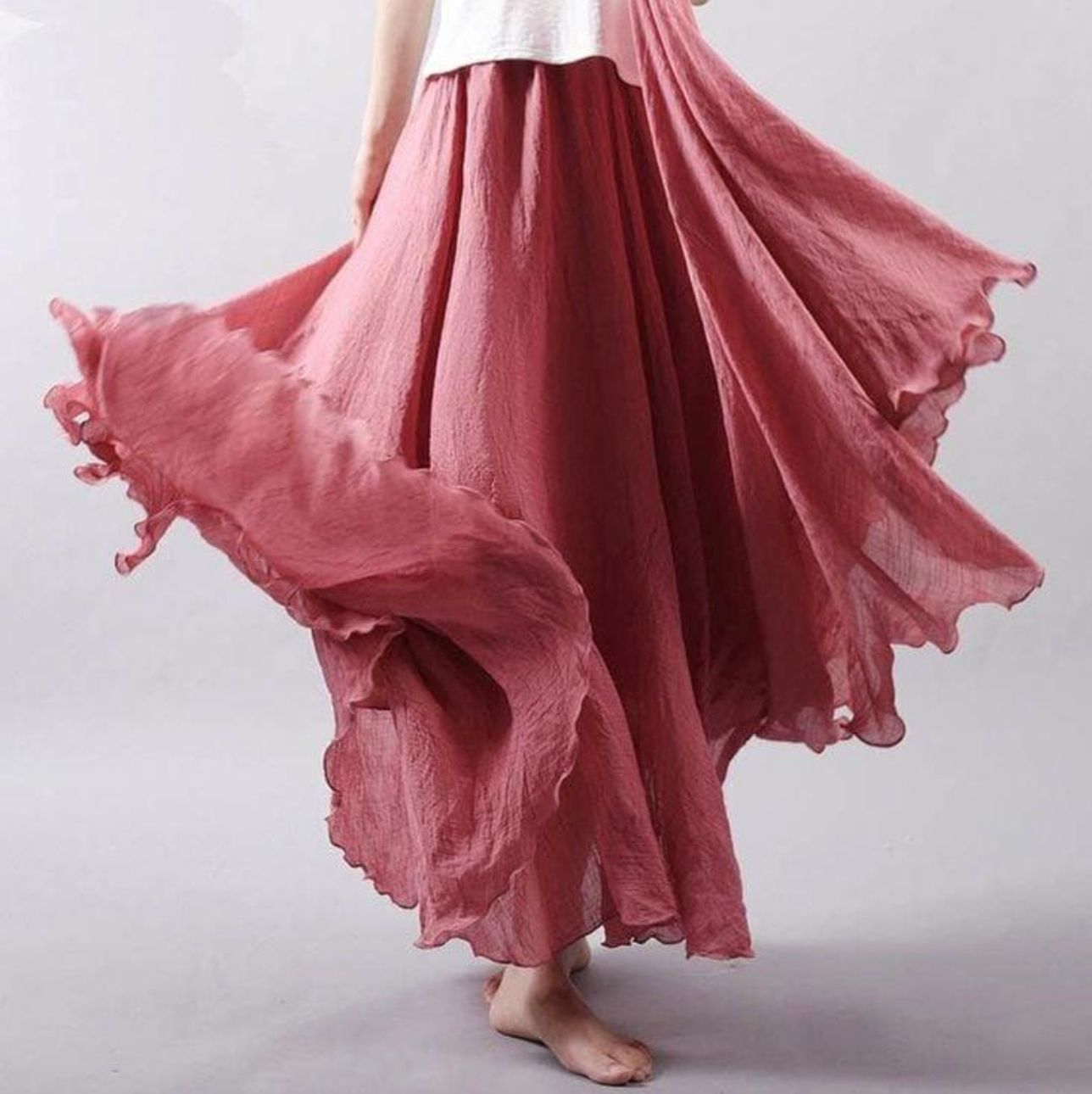 Lotte – Gevoerde Linnen Maxi Rok Met Elastische Taille
