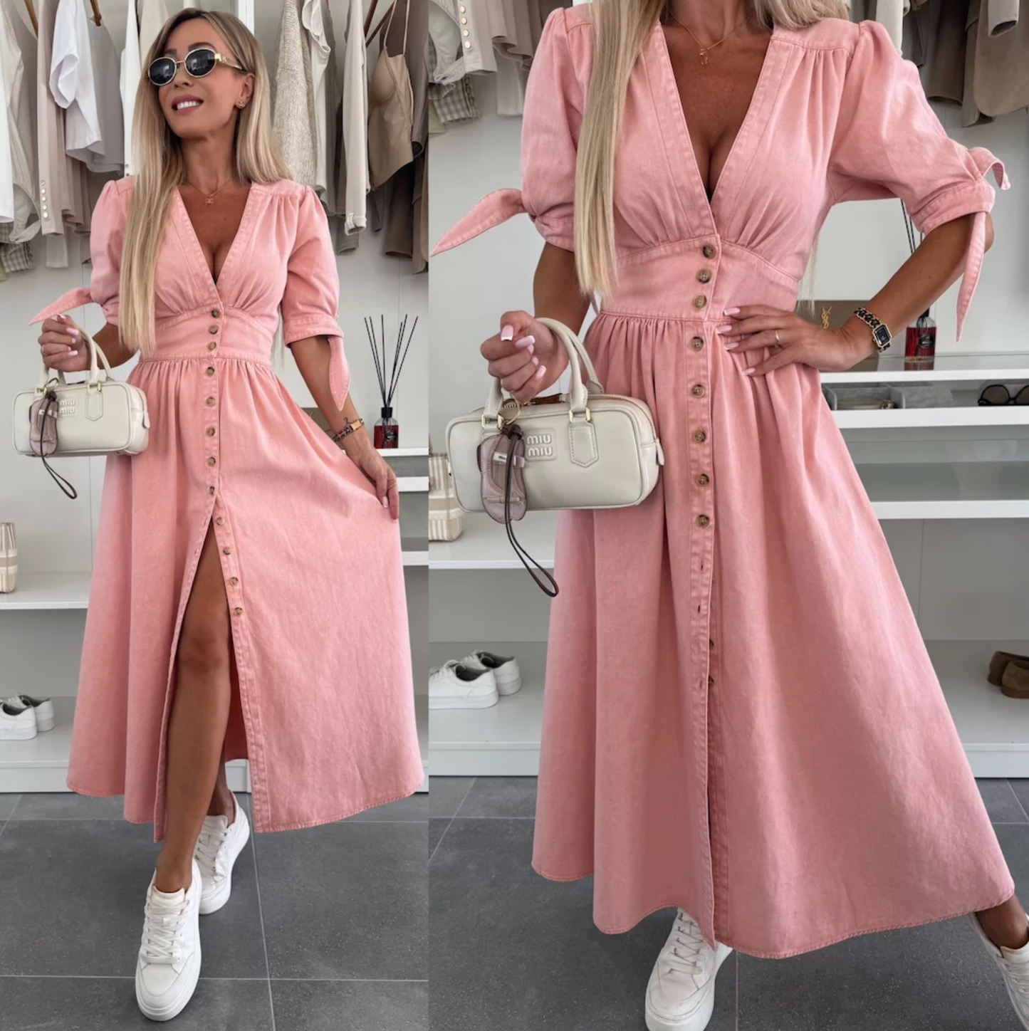 Jinke – Denim Midi zomer jurk met knoopsluiting