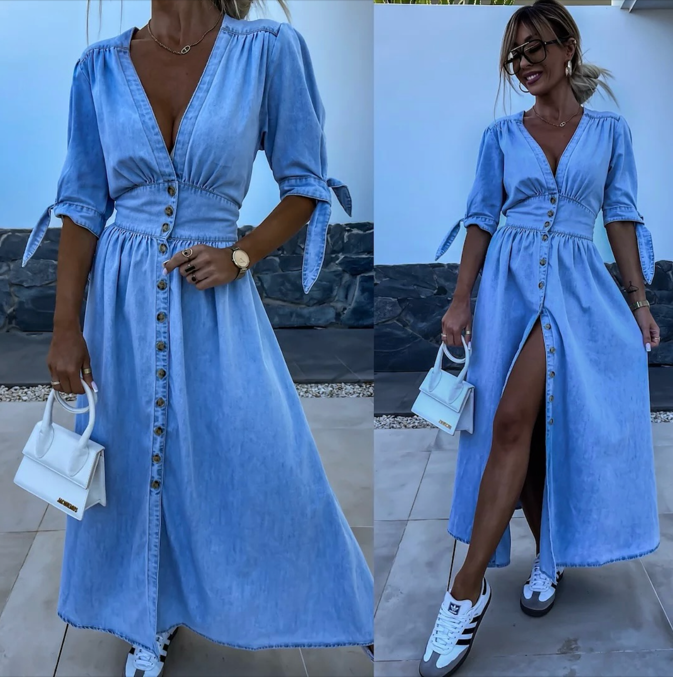 Jinke – Denim Midi zomer jurk met knoopsluiting