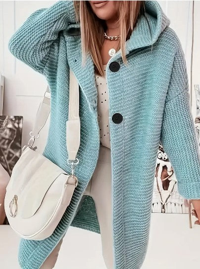 Laura – lange cardigan-vest met capuchon en relaxte pasvorm