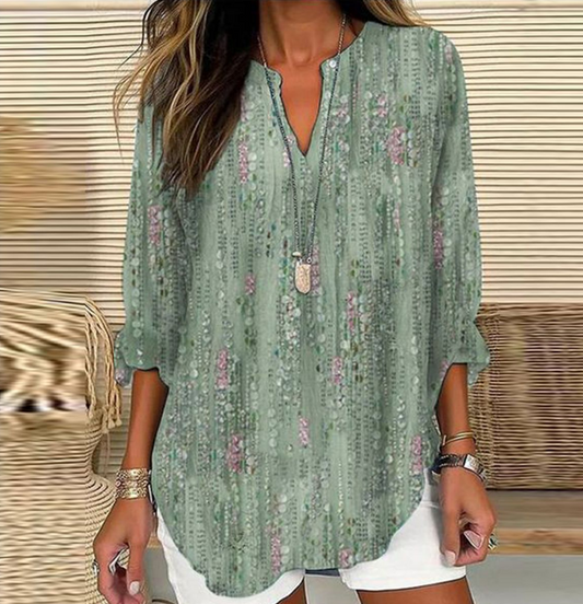 Mila – Luchtige Lange Blouse Met V-hals En Bloemenprint