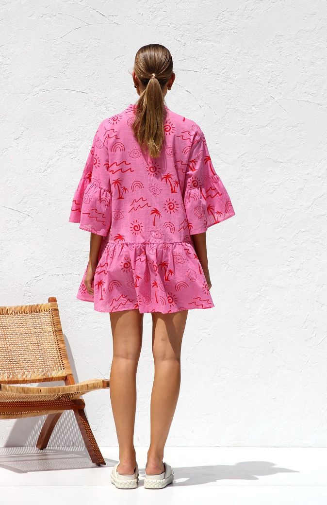 Kate – V-hals Tuniekjurk met abstracte print en losvallende pasvorm