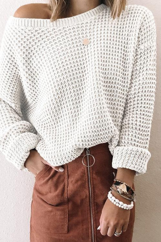 Noor – chunky knit trui met off-shoulder ontwerp en lange mouwen