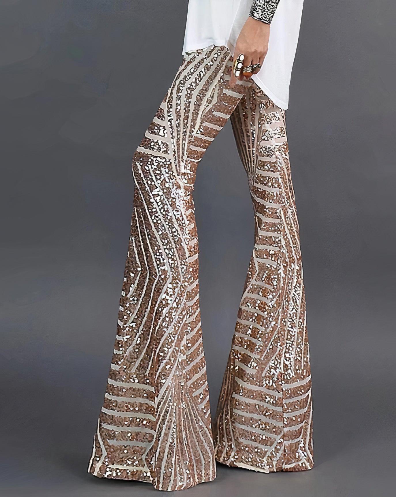 flared broek met glitter print en hoge taille