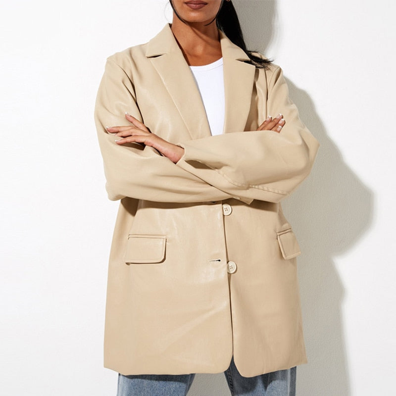 Giulia – groene leren damesblazer met knoopsluiting