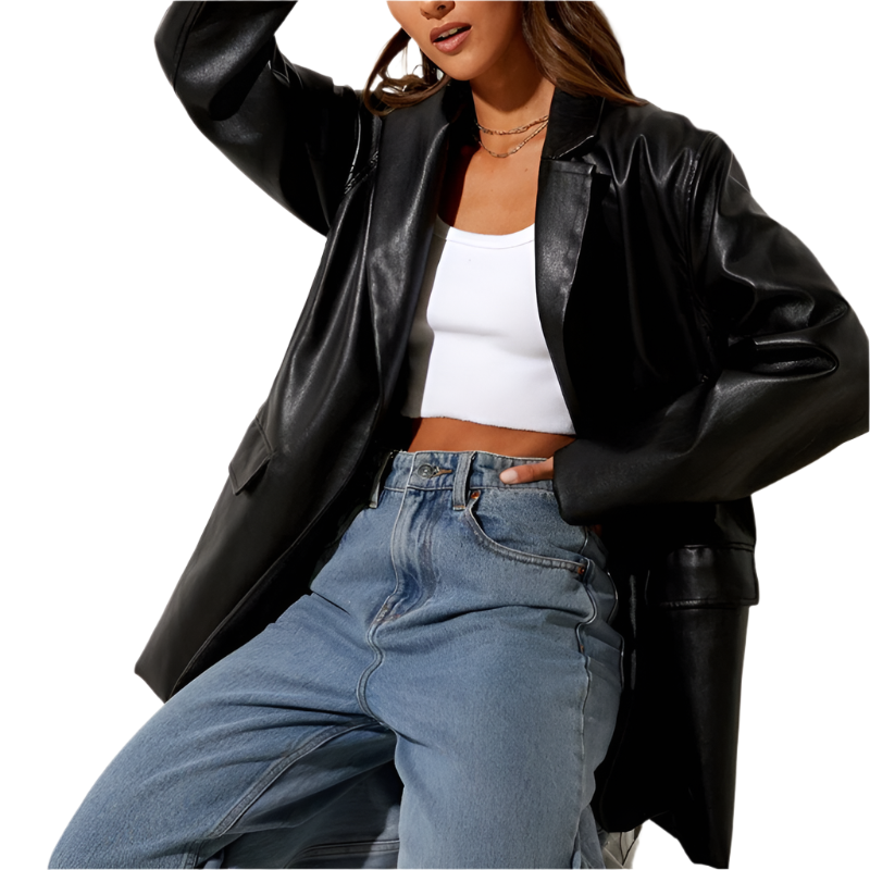 Giulia – groene leren damesblazer met knoopsluiting